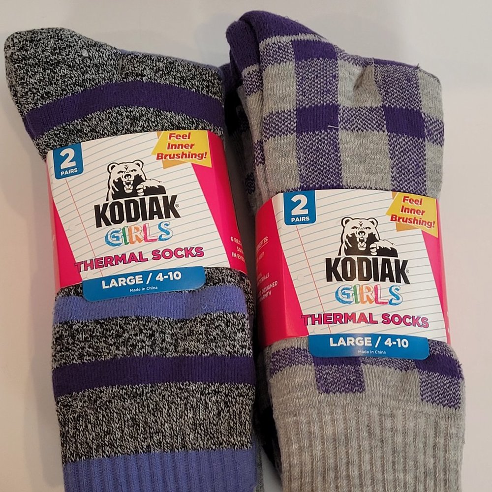 4x Kodiak Girls Thermal Socks size 4-10 purple gre